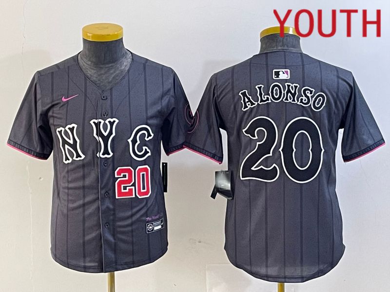 Youth New York Mets 20 Alonso Black City Edition 2024 Nike MLB Jersey style 4